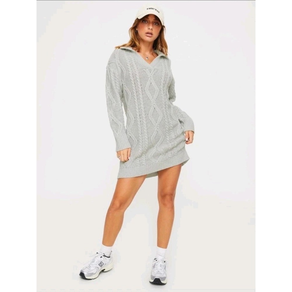 Princess Polly Gray Marled Cable‎ Knit Cavanaugh Sweater Mini Dress Size Medium